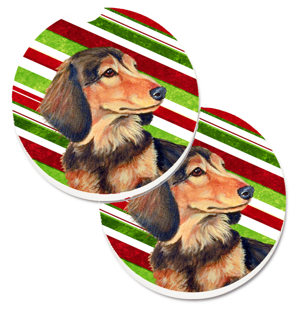 LH9256CARC Dachshund Candy Cane Holiday Christmas Set of 2 Cup Holder Car Coaster
