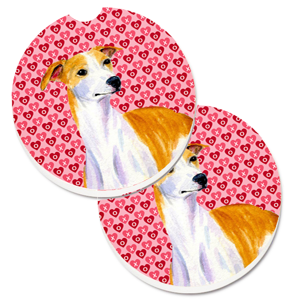 LH9148CARC Whippet Hearts Love & Valentines Day Portrait Set of 2 Cup Holder Car Coaster