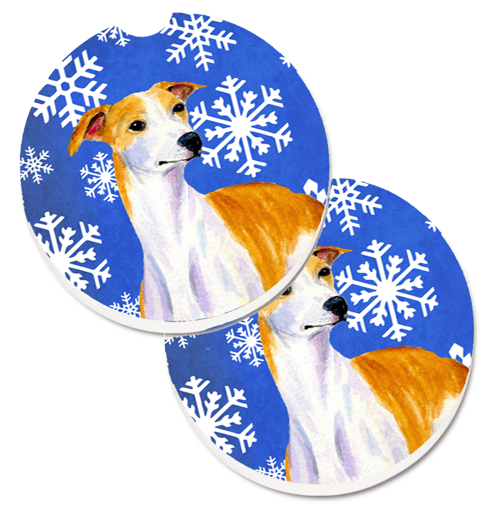 LH9283CARC Whippet Winter Snowflakes Holiday Set of 2 Cup Holder Car Coaster