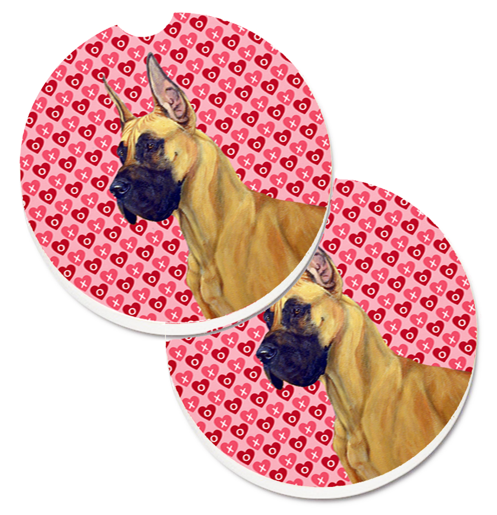 Great Dane Hearts Love & Valentines Day Portrait Set of 2 Cup Holder Car Coaster