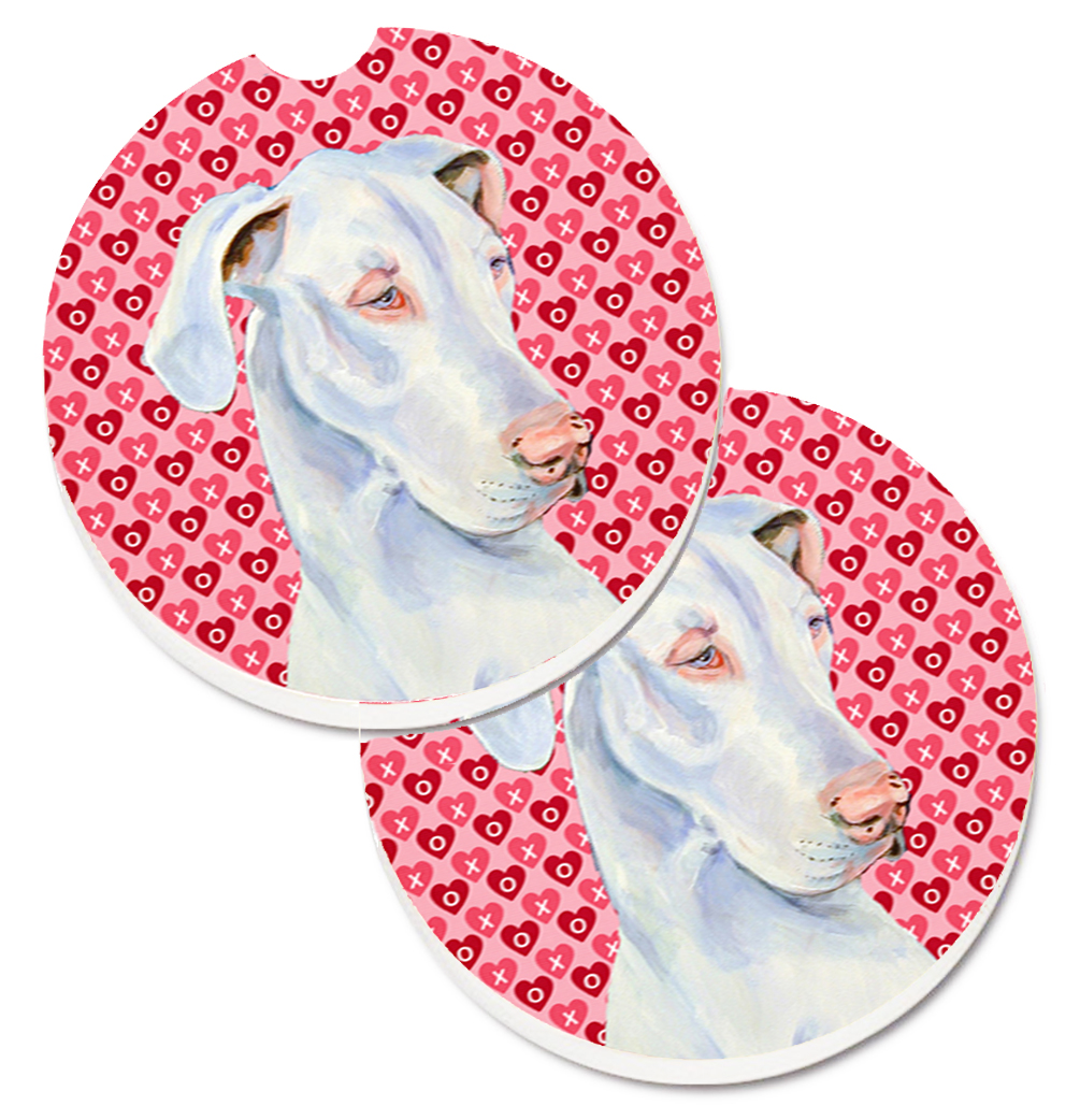 Great Dane Hearts Love & Valentines Day Portrait Set of 2 Cup Holder Car Coaster