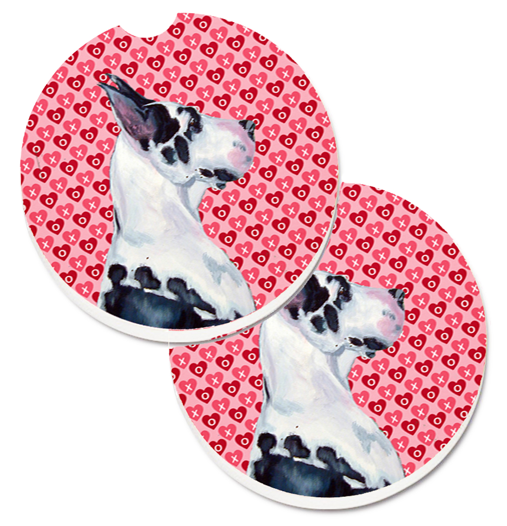 LH9146CARC Great Dane Hearts Love & Valentines Day Portrait Set of 2 Cup Holder Car Coaster