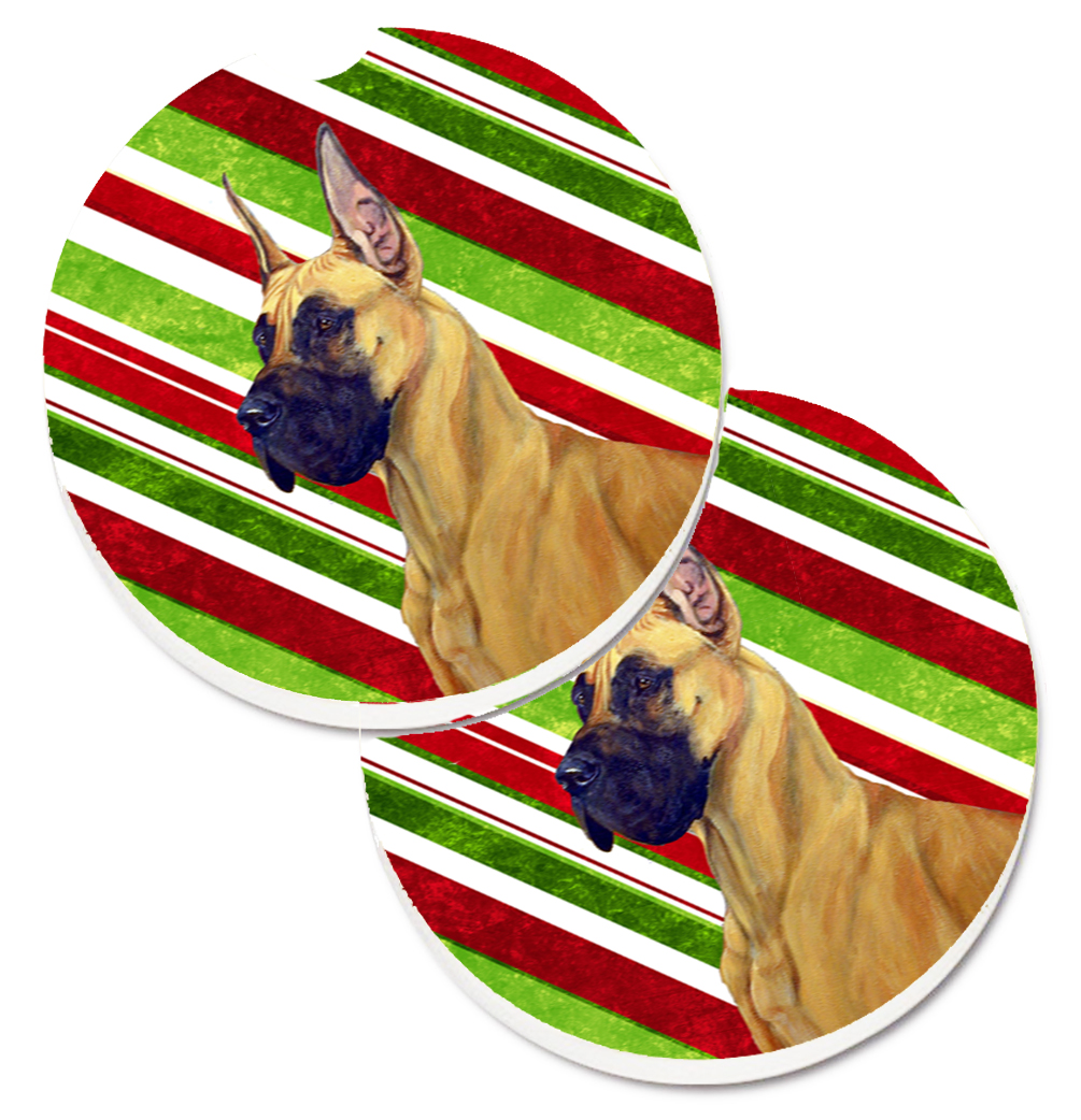 LH9220CARC Great Dane Candy Cane Holiday Christmas Set of 2 Cup Holder Car Coaster