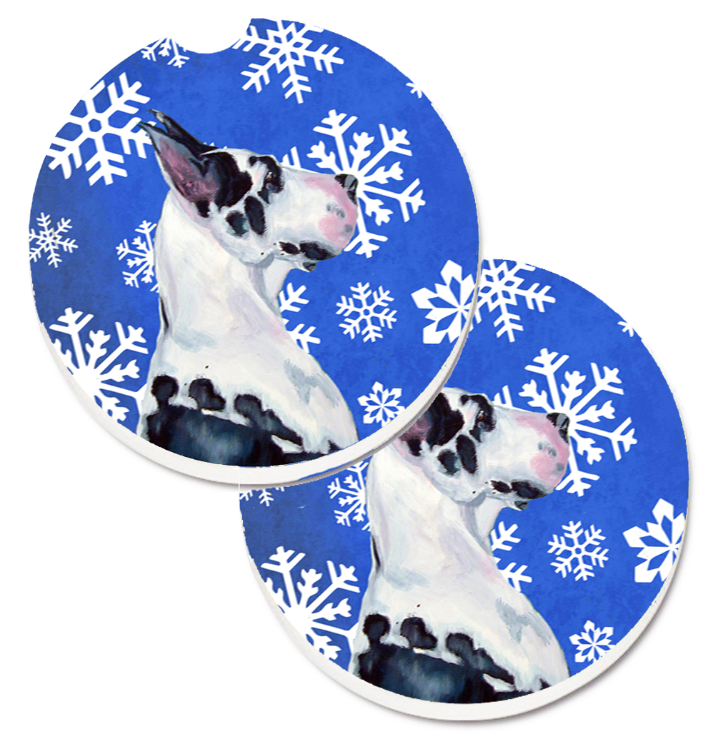 LH9281CARC Great Dane Winter Snowflakes Holiday Set of 2 Cup Holder Car Coaster