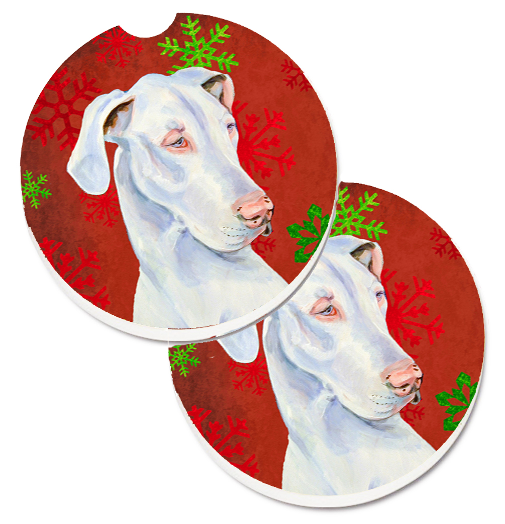 LH9311CARC Great Dane Red & Green Snowflakes Holiday Christmas Set of 2 Cup Holder Car Coaster