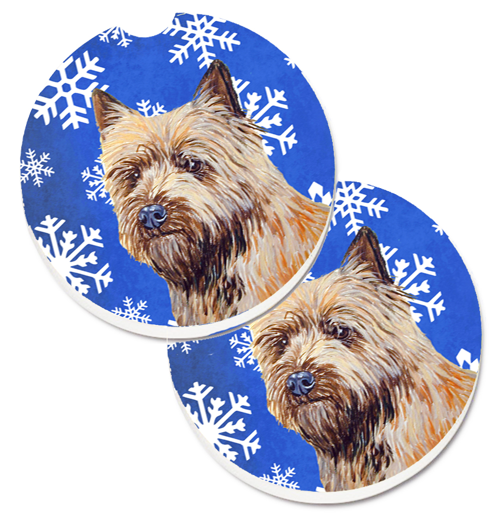 LH9275CARC Cairn Terrier Winter Snowflakes Holiday Set of 2 Cup Holder Car Coaster