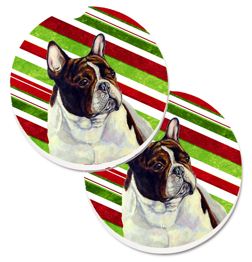 LH9247CARC French Bulldog Candy Cane Holiday Christmas Set of 2 Cup Holder Car Coaster