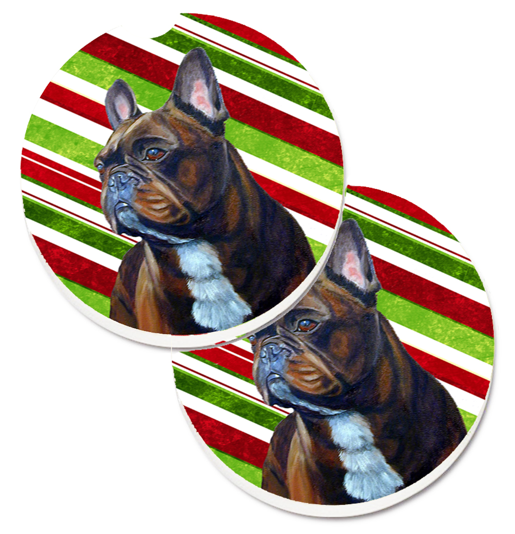 LH9250CARC French Bulldog Candy Cane Holiday Christmas Set of 2 Cup Holder Car Coaster