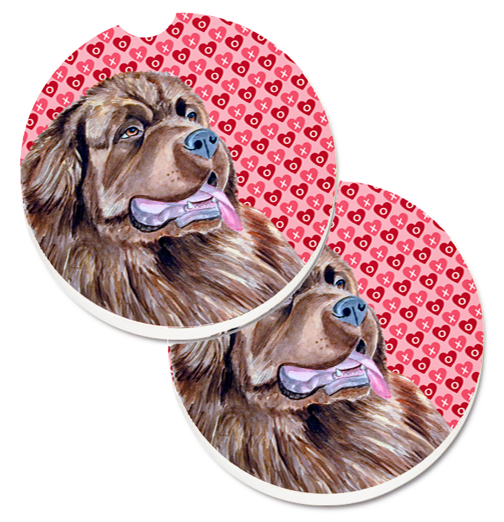 LH9129CARC Newfoundland Hearts Love & Valentines Day Portrait Set of 2 Cup Holder Car Coaster