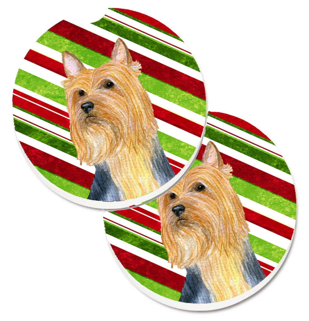 LH9226CARC Silky Terrier Candy Cane Holiday Christmas Set of 2 Cup Holder Car Coaster