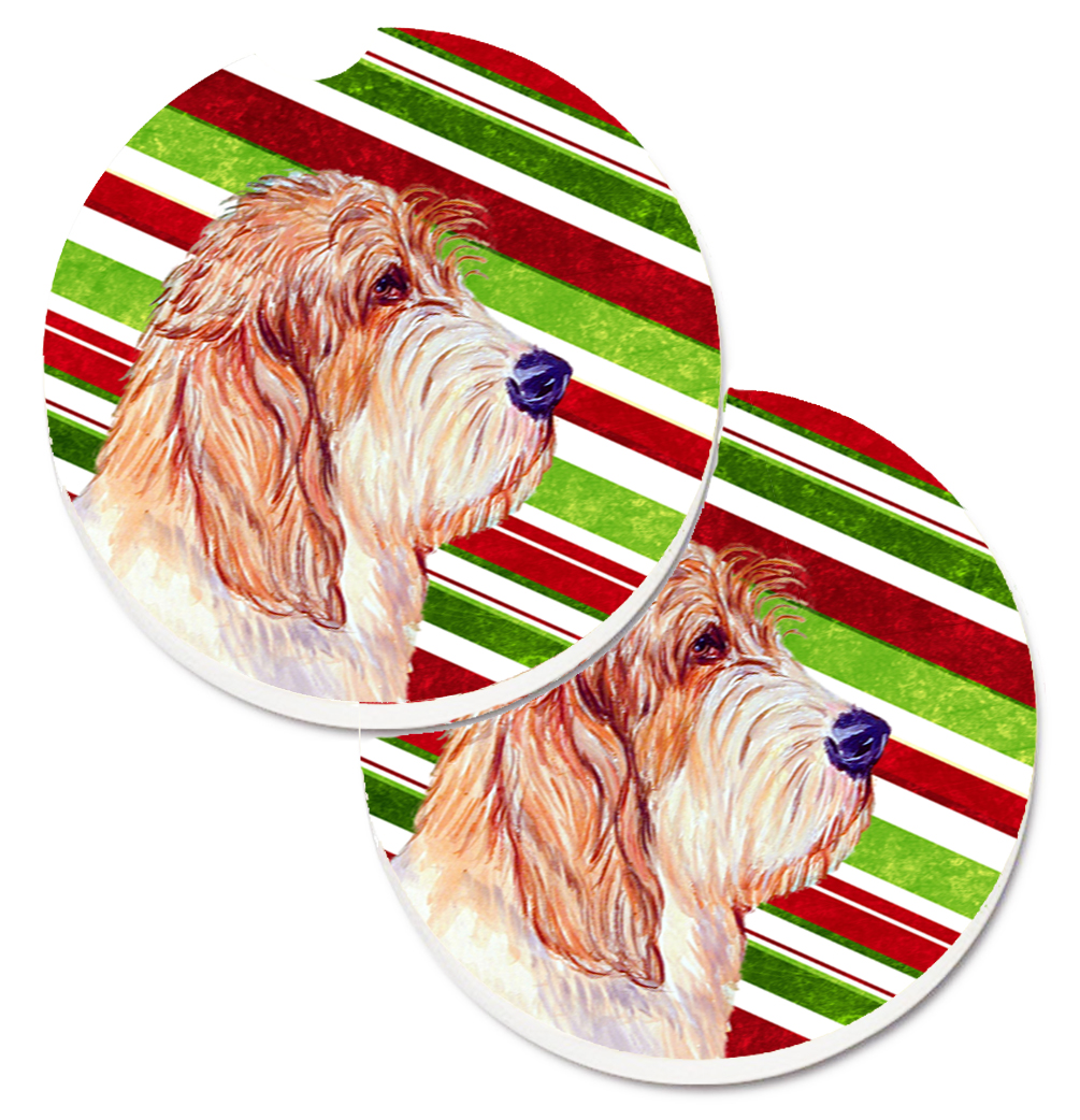 LH9262CARC Petit Basset Griffon Vendeen Candy Cane Holiday Christmas Set of 2 Cup Holder Car Coaster