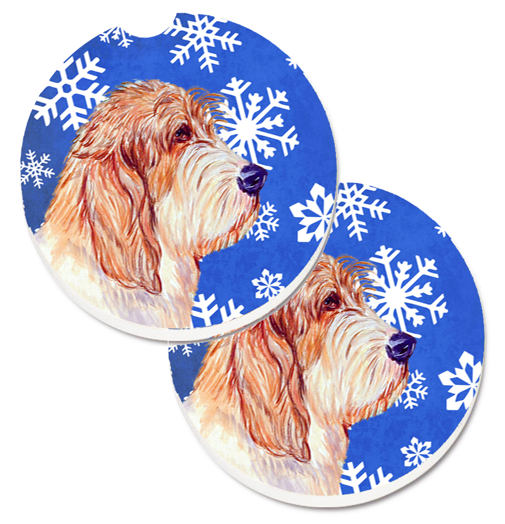 LH9307CARC Petit Basset Griffon Vendeen Winter Snowflakes Holiday Set of 2 Cup Holder Car Coaster