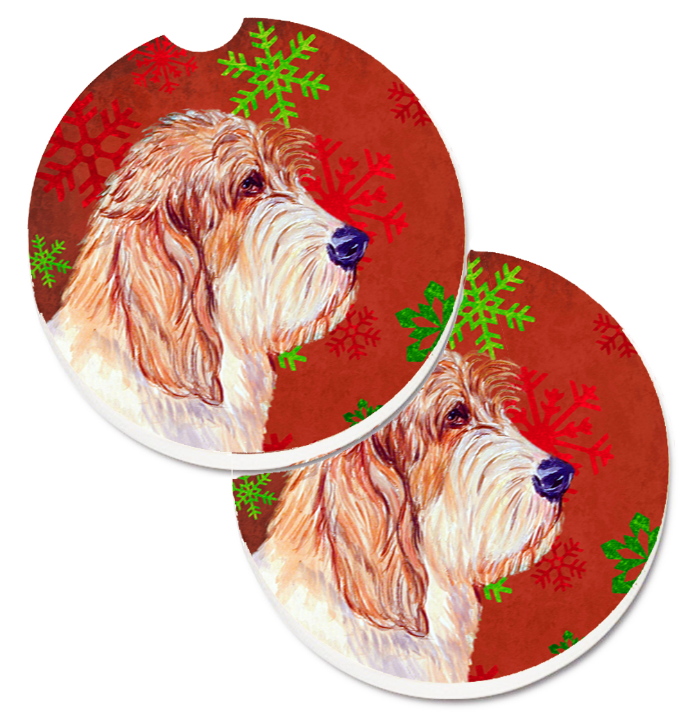 LH9352CARC Petit Basset Griffon Vendeen Red & Green Snowflake Christmas Set of 2 Cup Holder Car Coaster