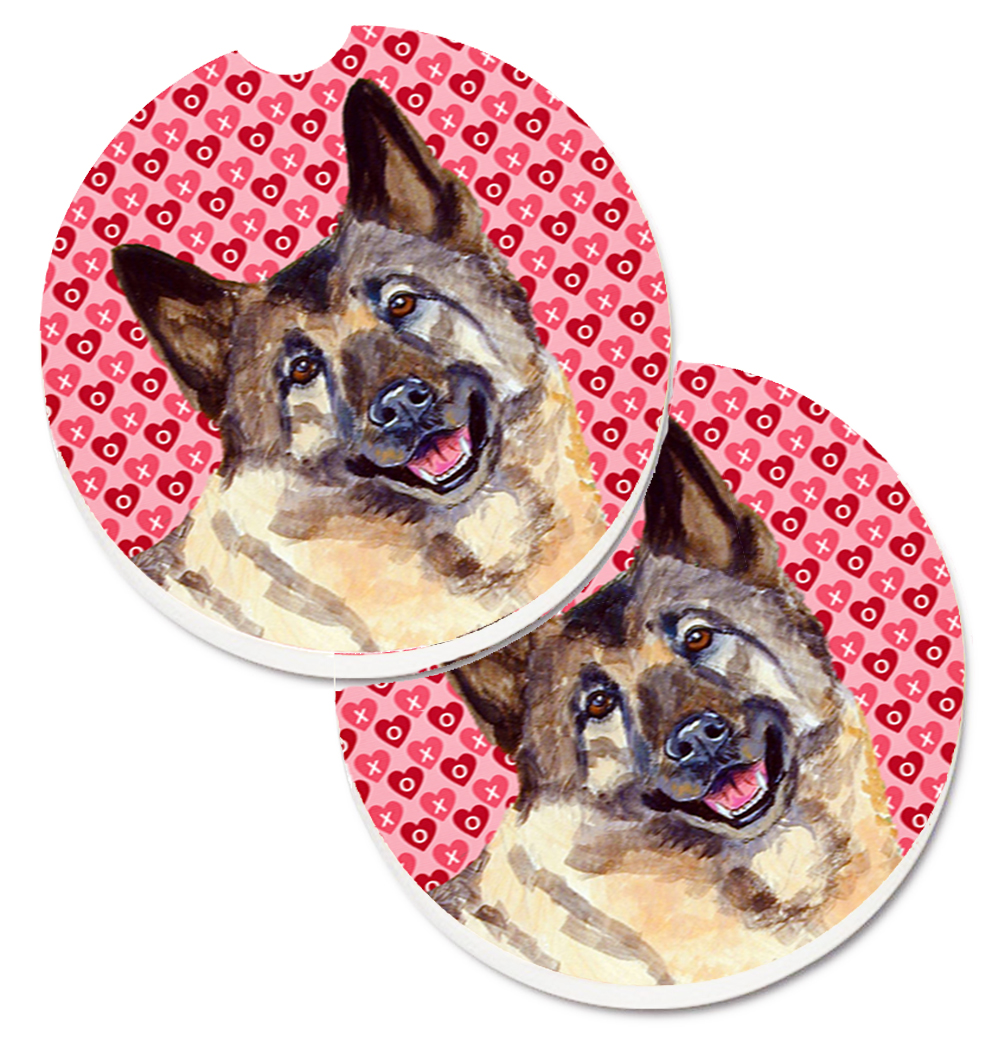 LH9173CARC Norwegian Elkhound Hearts Love & Valentines Day Portrait Set of 2 Cup Holder Car Coaster