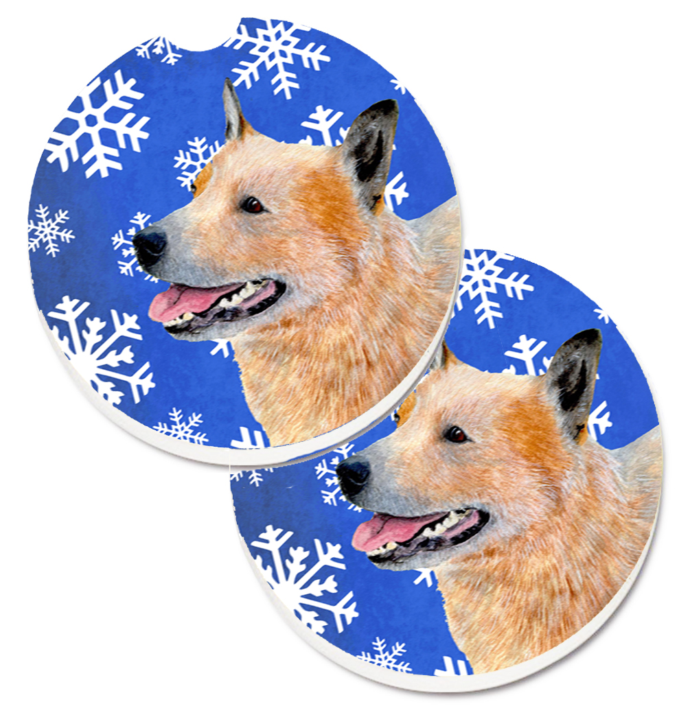 LH9272CARC Australian Cattle Dog Winter Snowflakes Holiday Set of 2 Cup Holder Car Coaster