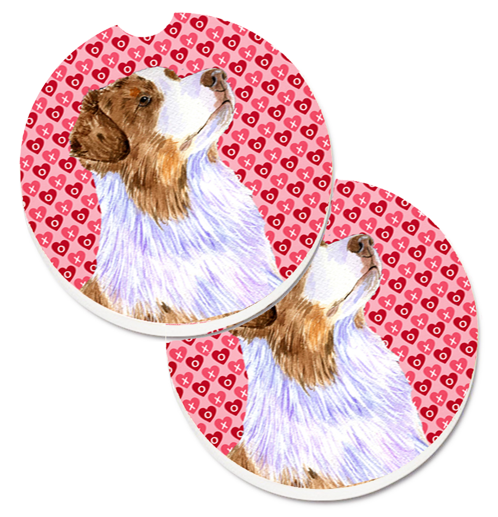 LH9138CARC Australian Shepherd Hearts Love Valentines Day Set of 2 Cup Holder Car Coaster