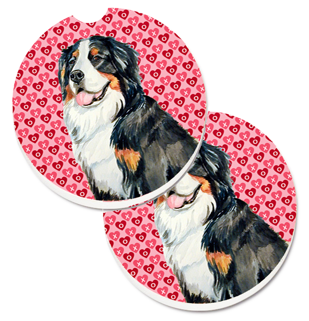 LH9154CARC Bernese Mountain Dog Hearts Love & Valentines Day Portrait Set of 2 Cup Holder Car Coaster
