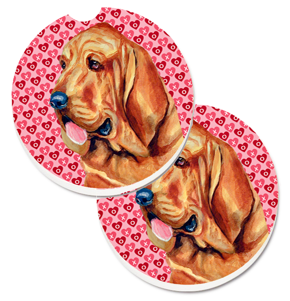 LH9151CARC Bloodhound Hearts Love & Valentines Day Portrait Set of 2 Cup Holder Car Coaster