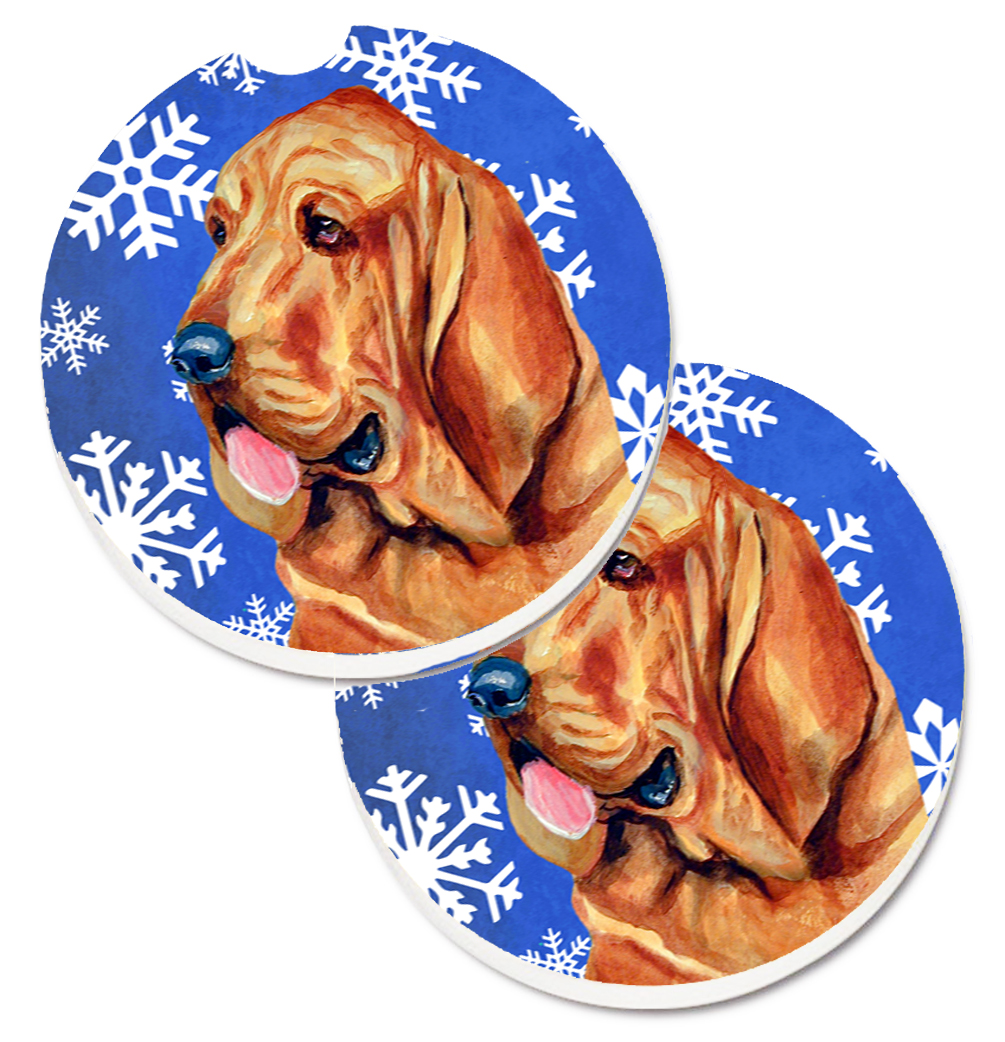 LH9286CARC Bloodhound Winter Snowflakes Holiday Set of 2 Cup Holder Car Coaster