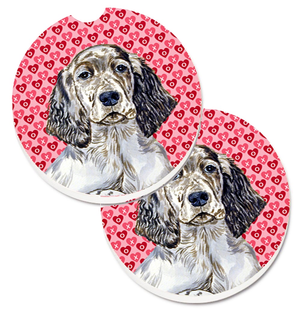 LH9142CARC English Setter Hearts Love & Valentines Day Portrait Set of 2 Cup Holder Car Coaster