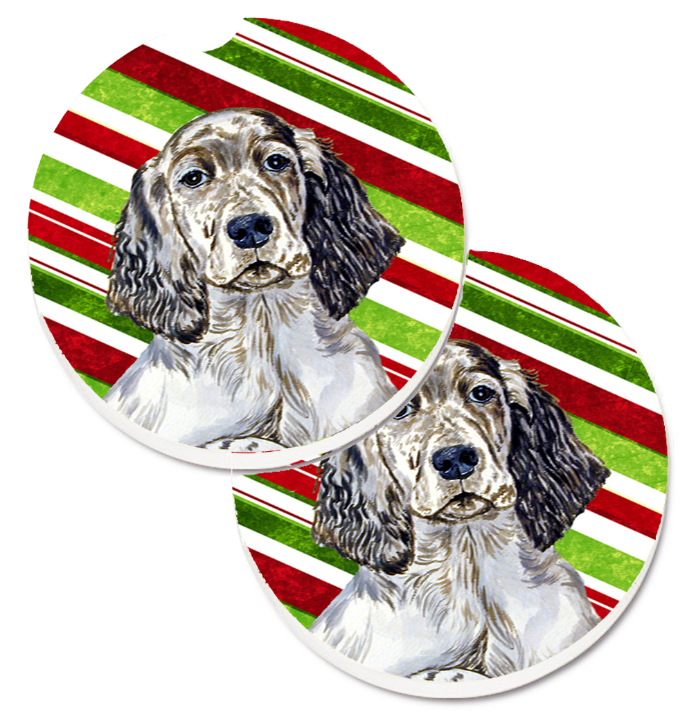 LH9232CARC English Setter Candy Cane Holiday Christmas Set of 2 Cup Holder Car Coaster