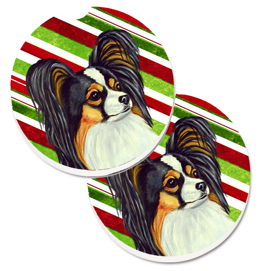LH9255CARC Papillon Candy Cane Holiday Christmas Set of 2 Cup Holder Car Coaster