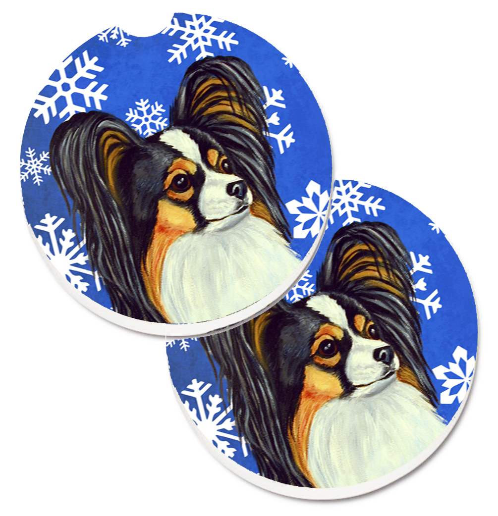 LH9300CARC Papillon Winter Snowflakes Holiday Set of 2 Cup Holder Car Coaster
