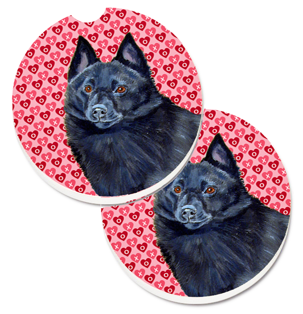 LH9159CARC Schipperke Hearts Love & Valentines Day Portrait Set of 2 Cup Holder Car Coaster