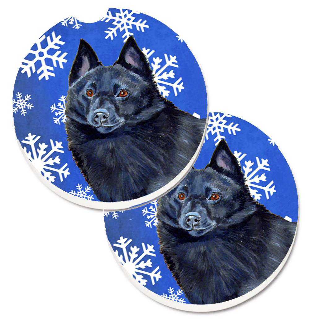 LH9294CARC Schipperke Winter Snowflakes Holiday Set of 2 Cup Holder Car Coaster