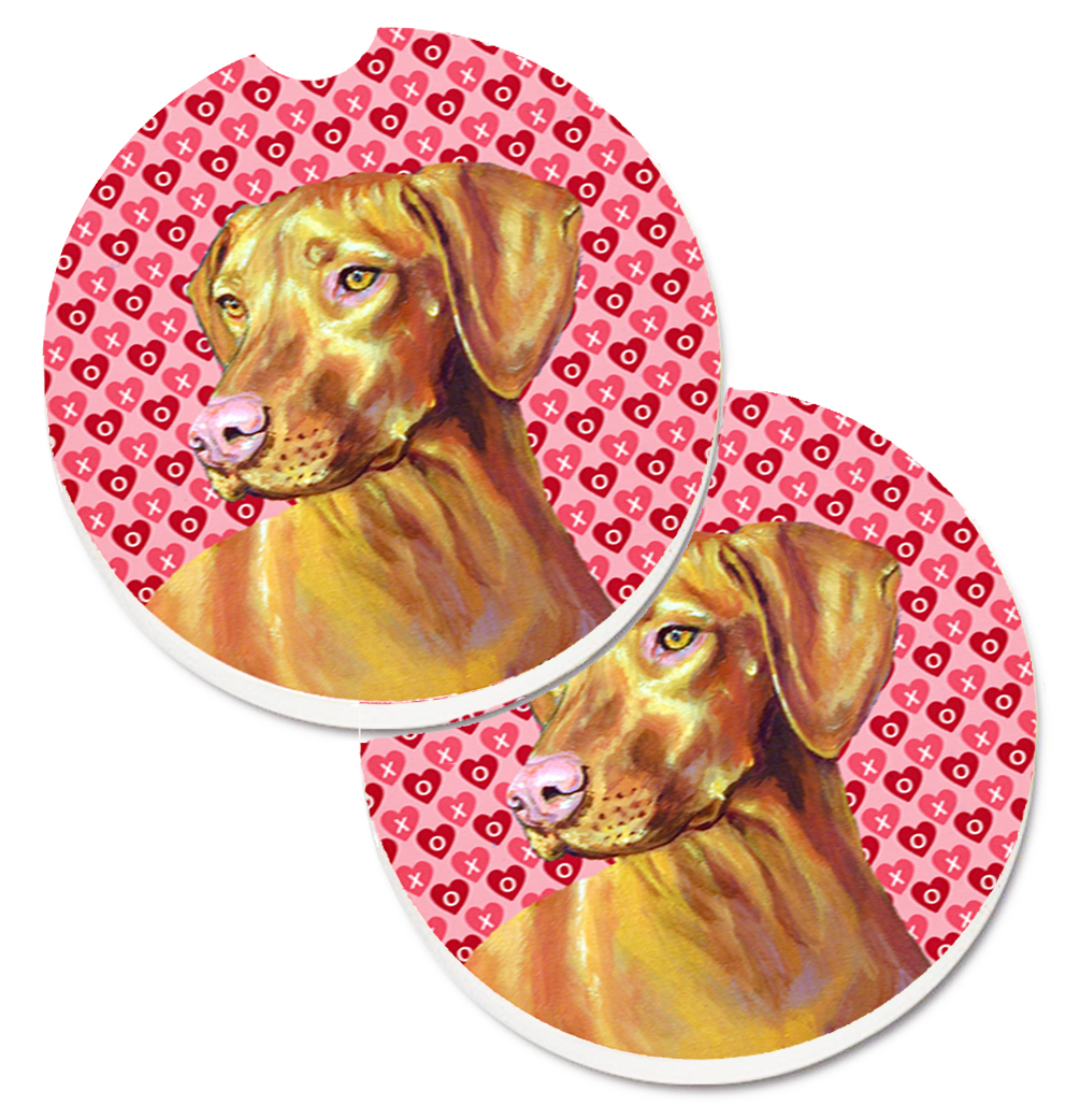 LH9145CARC Vizsla Hearts Love & Valentines Day Portrait Set of 2 Cup Holder Car Coaster