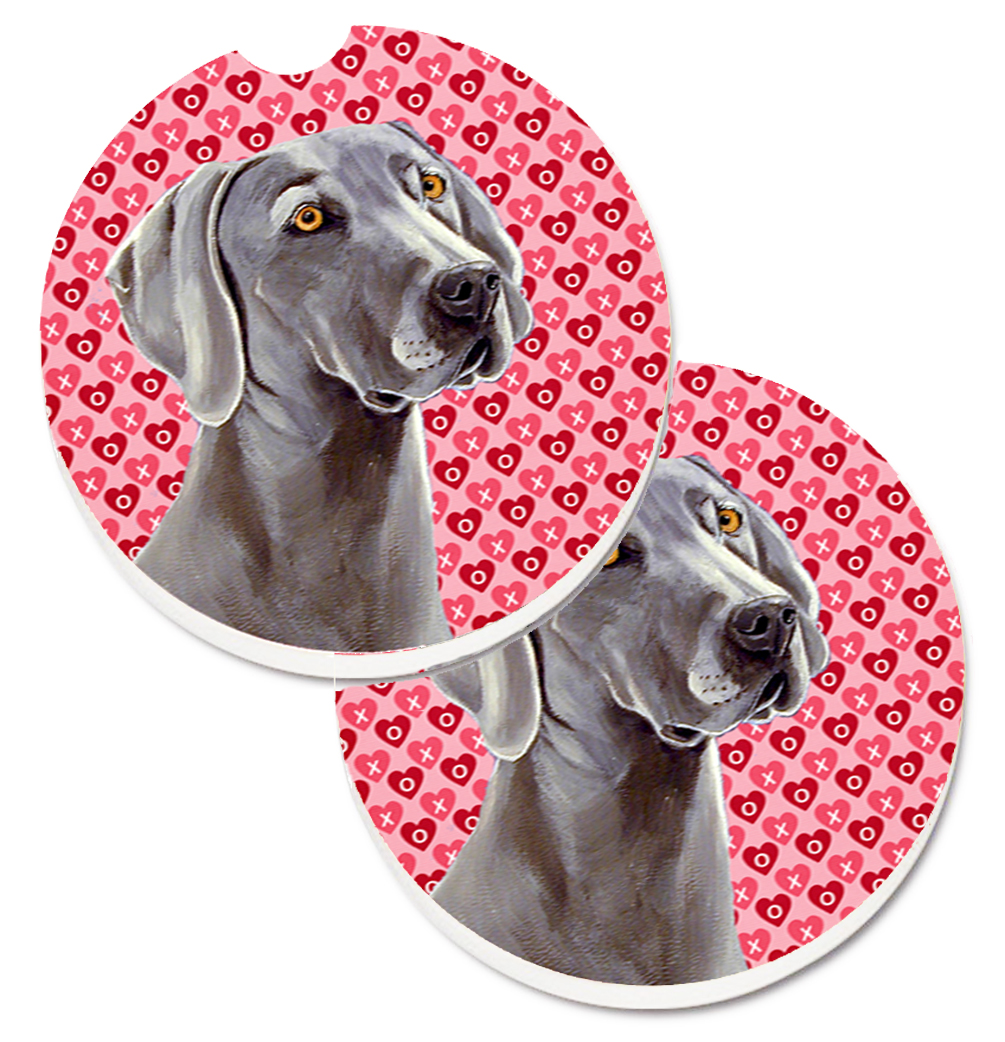 LH9161CARC Weimaraner Hearts Love & Valentines Day Portrait Set of 2 Cup Holder Car Coaster