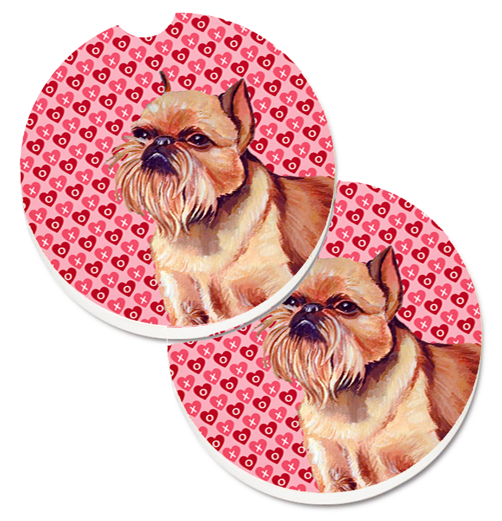 Brussels Griffon Hearts Love & Valentines Day Portrait Set of 2 Cup Holder Car Coaster