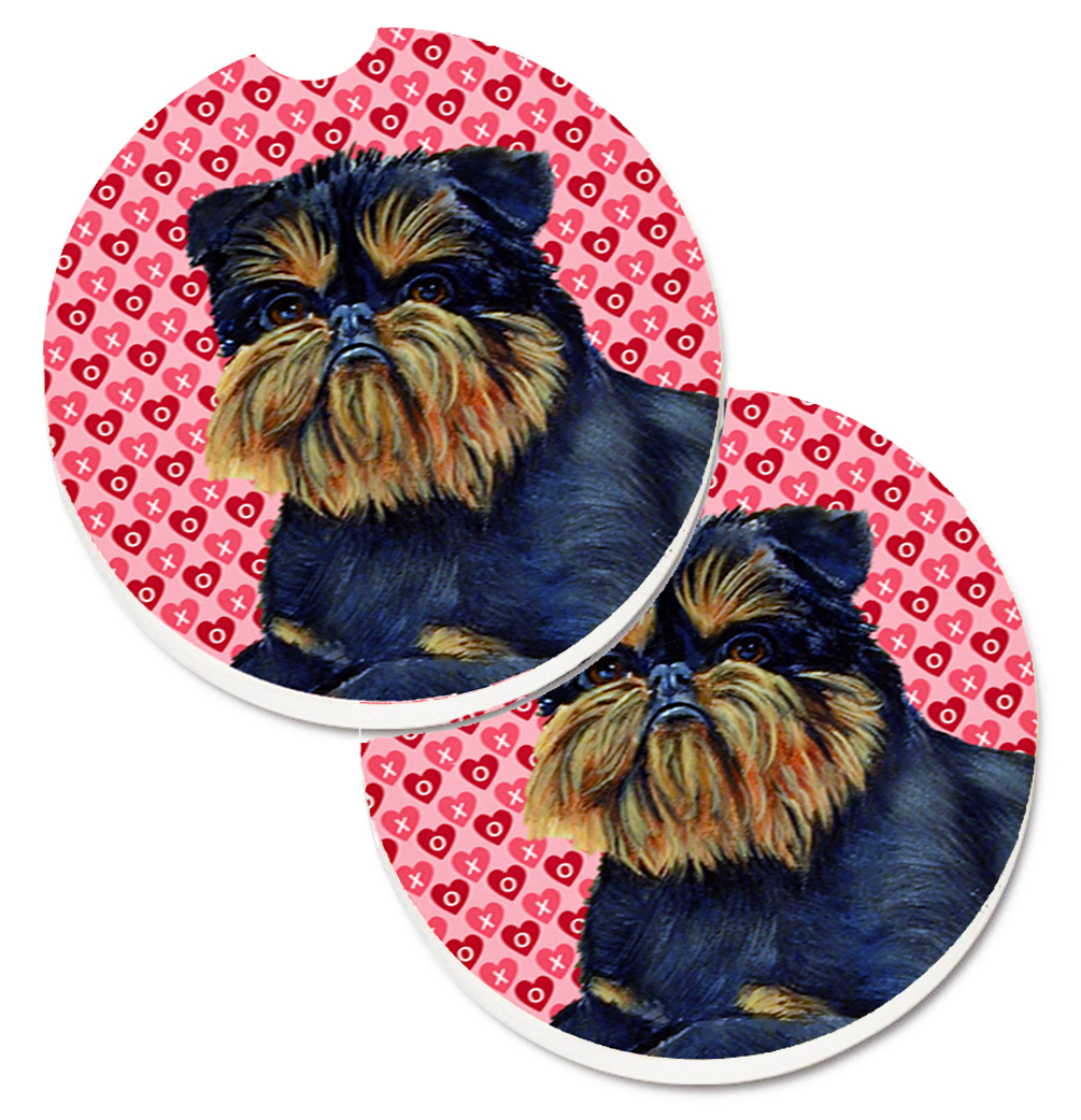 Brussels Griffon Hearts Love & Valentines Day Portrait Set of 2 Cup Holder Car Coaster