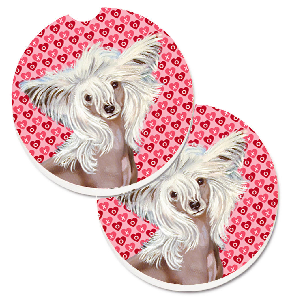 LH9167CARC Chinese Crested Hearts Love & Valentines Day Portrait Set of 2 Cup Holder Car Coaster