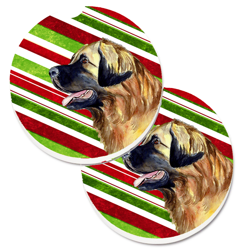 LH9258CARC Leonberger Candy Cane Holiday Christmas Set of 2 Cup Holder Car Coaster