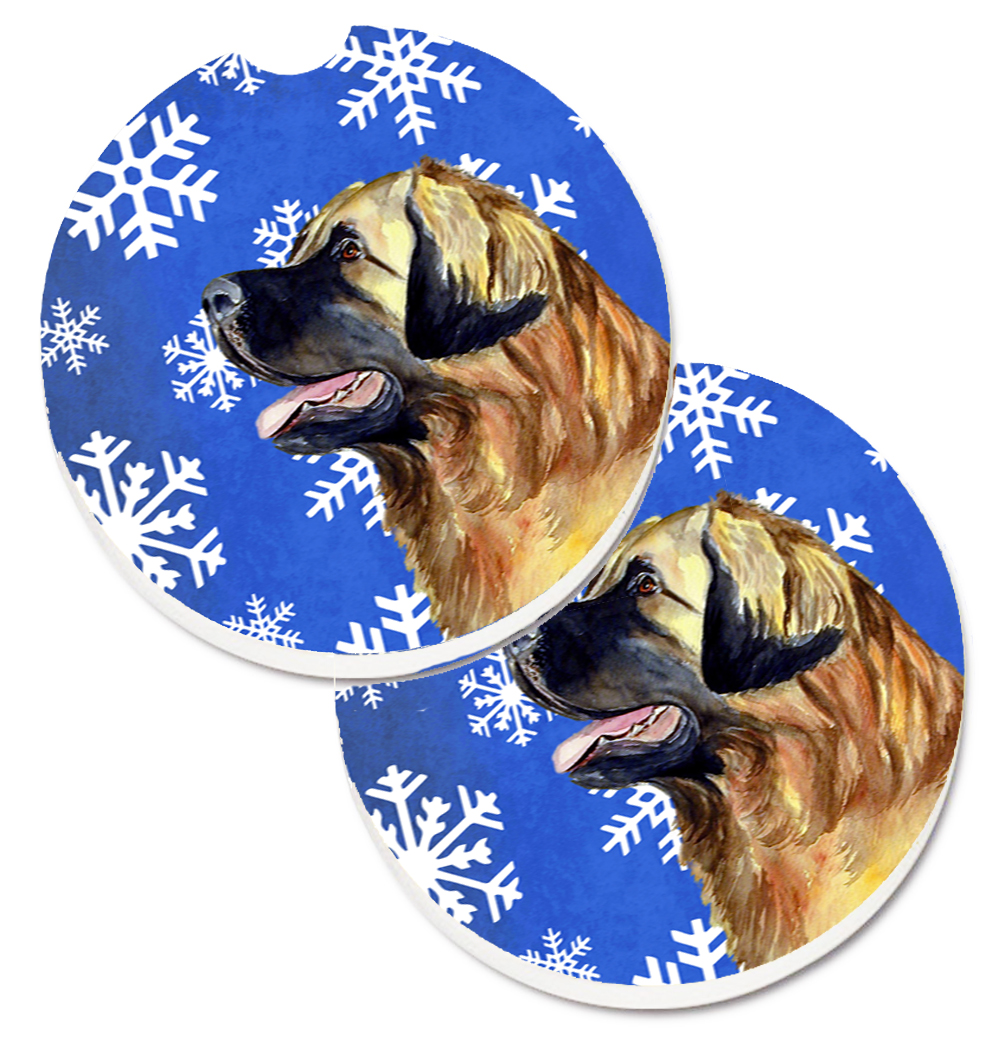 LH9303CARC Leonberger Winter Snowflakes Holiday Set of 2 Cup Holder Car Coaster