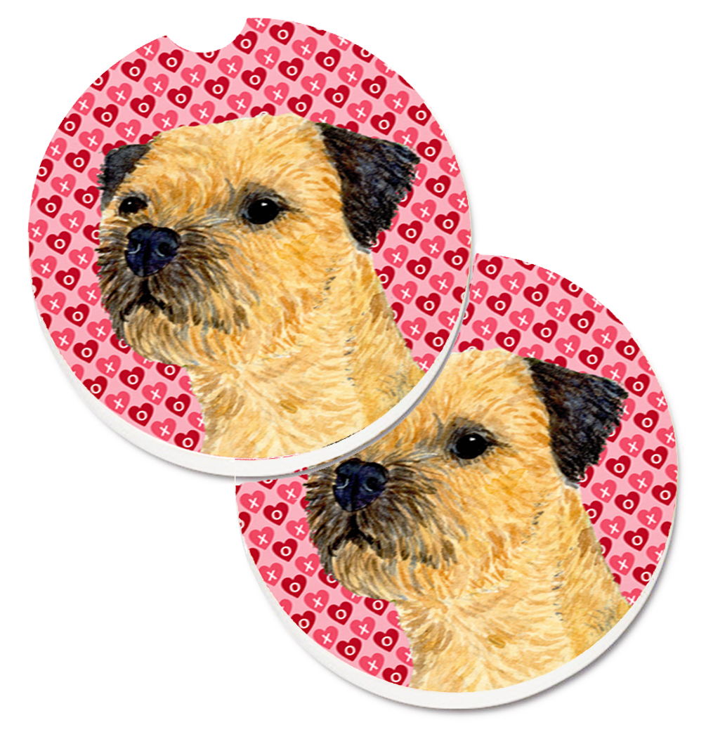 LH9143CARC Border Terrier Hearts Love & Valentines Day Portrait Set of 2 Cup Holder Car Coaster