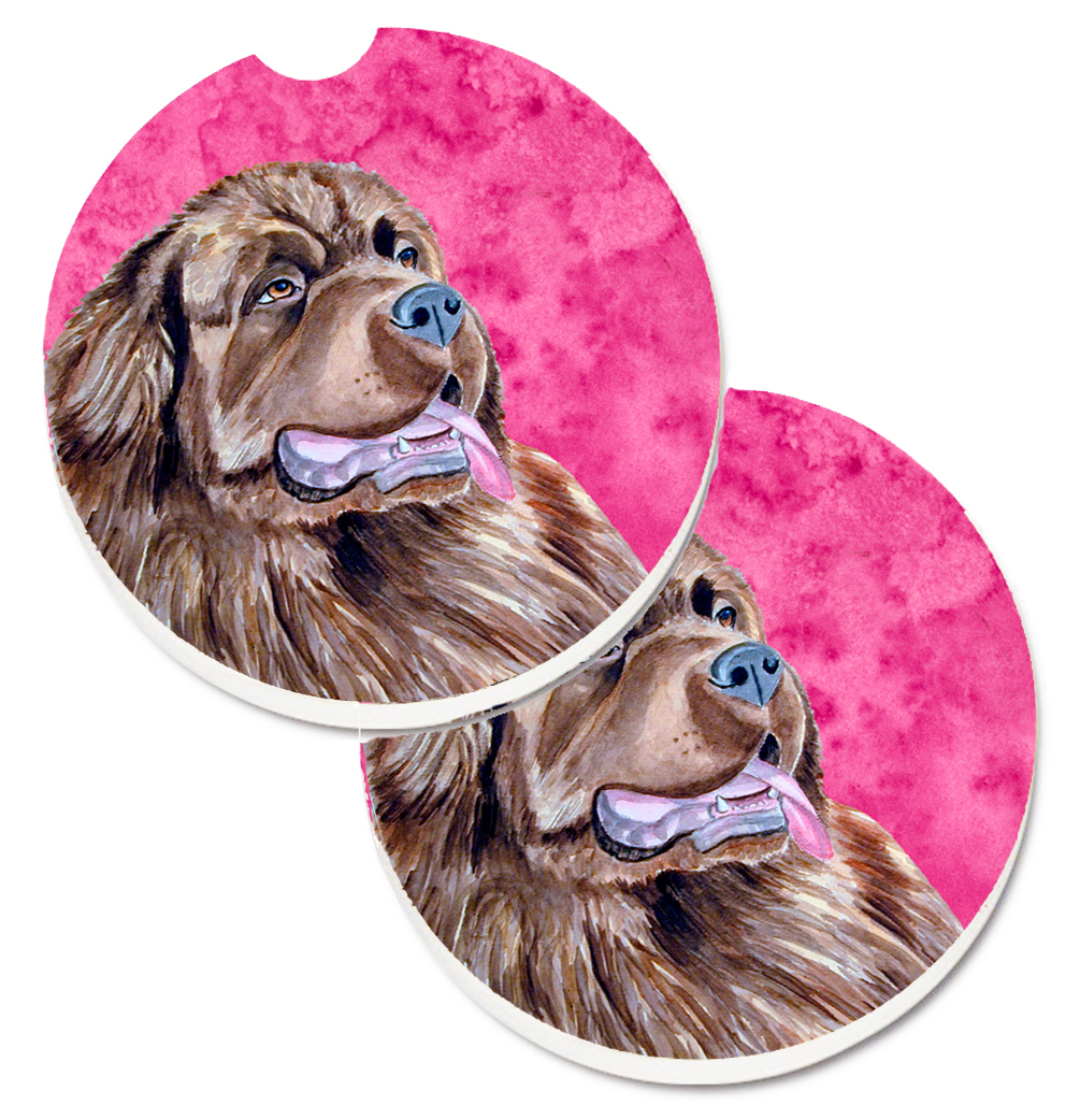 Pink Newfoundland Set of 2 Cup Holder Car Coaster