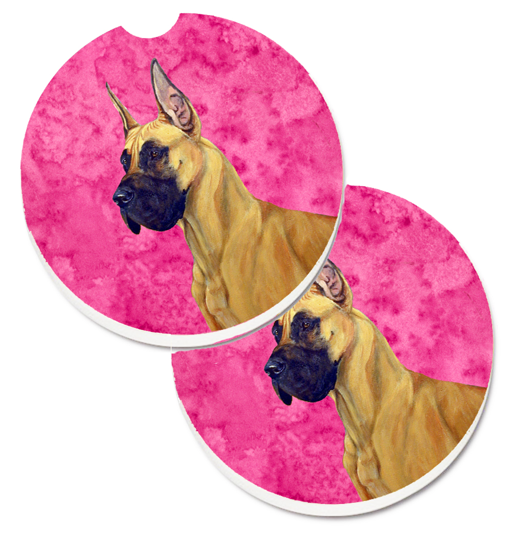 Pink Great Dane Set of 2 Cup Holder Car Coaster