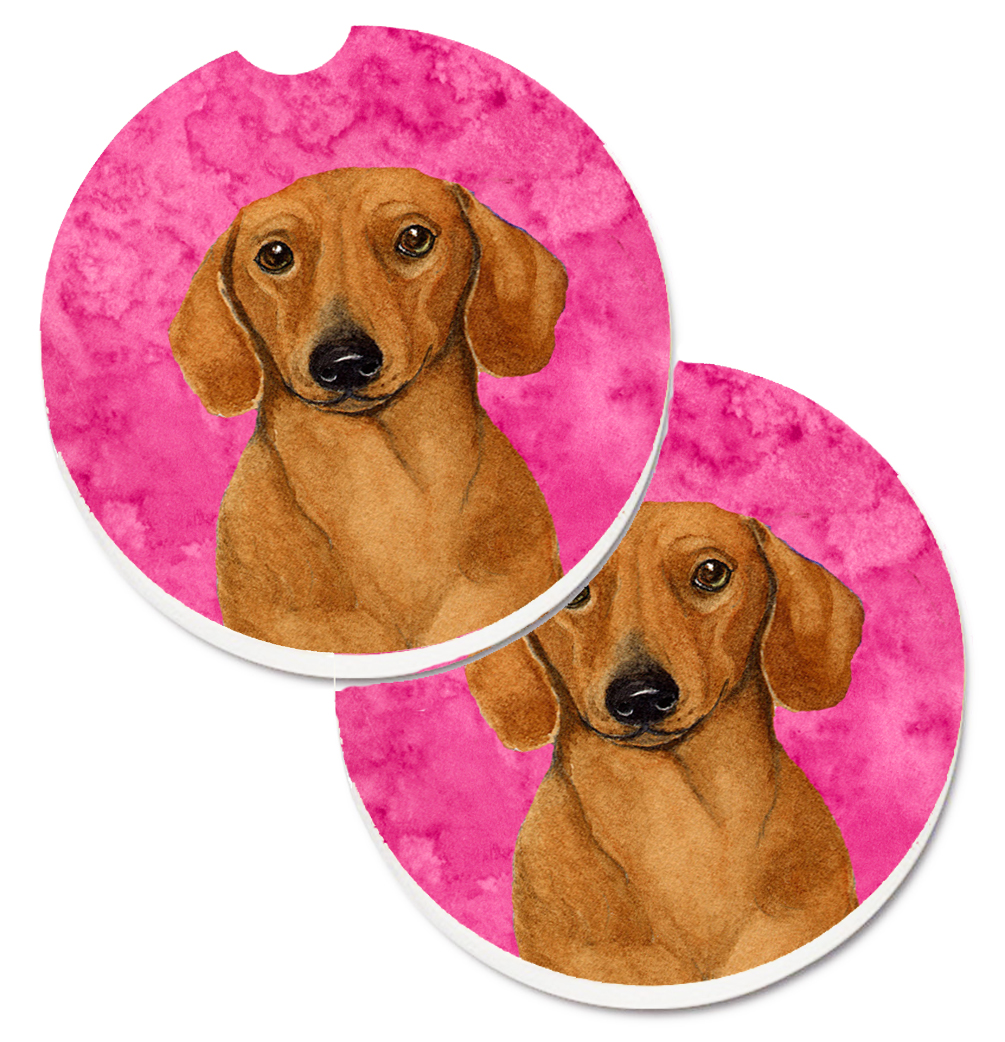 LH9357PKCARC Pink Dachshund Set of 2 Cup Holder Car Coaster