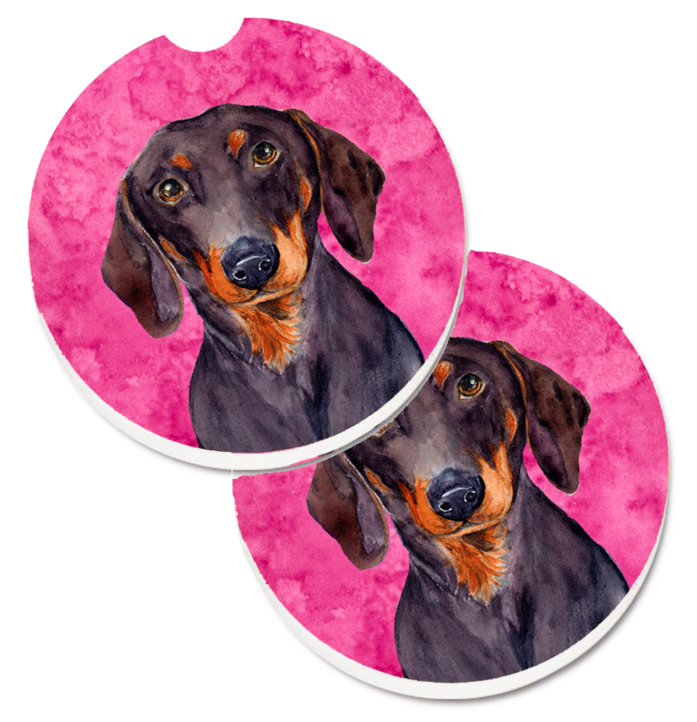 LH9358PKCARC Pink Dachshund Set of 2 Cup Holder Car Coaster