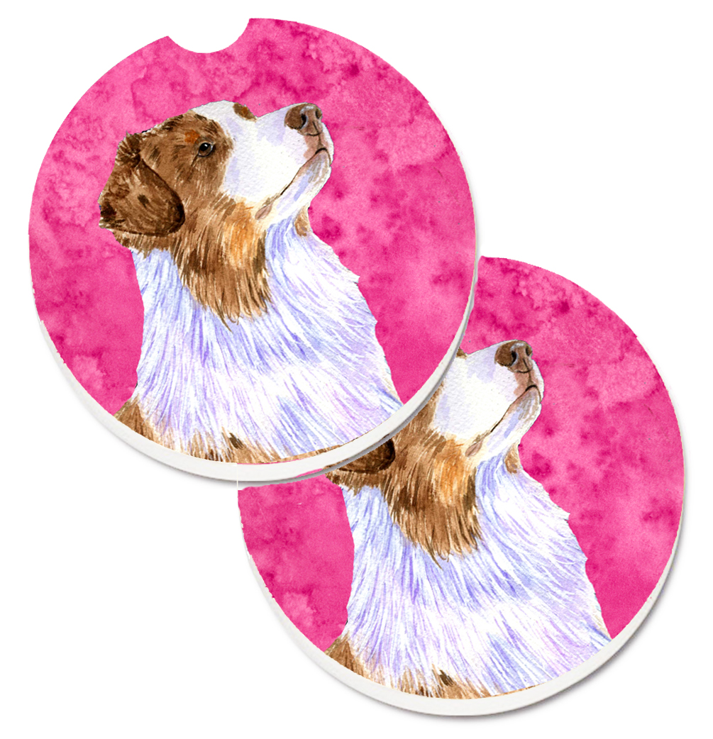 Pink Australian Shepherd Set of 2 Cup Holder Car Coaster