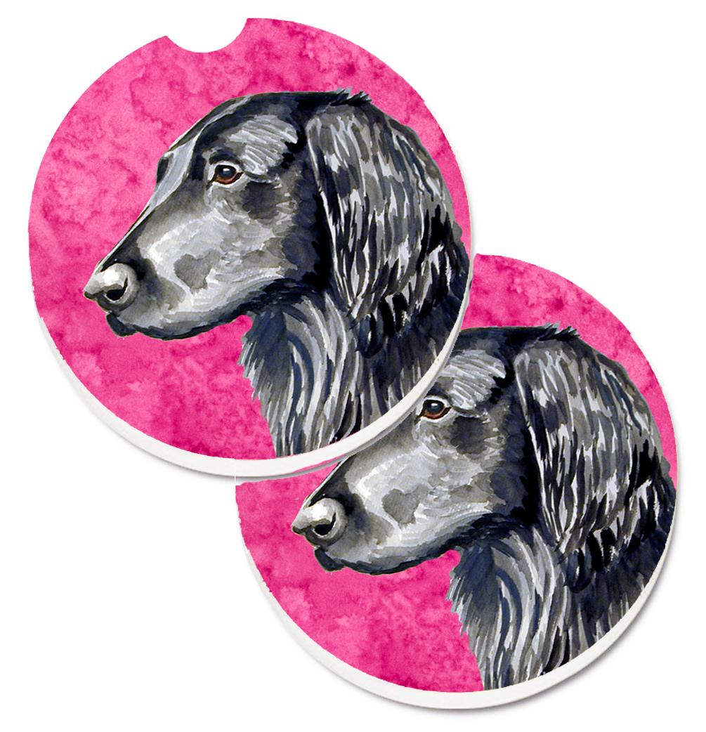 Pink Flat Coated Retriever Set of 2 Cup Holder Car Coaster