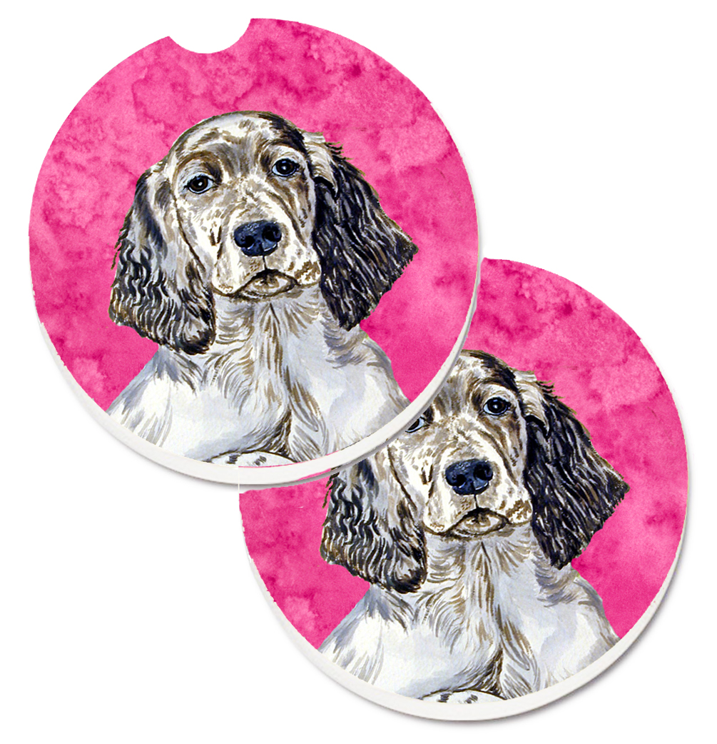 Pink English Setter Set of 2 Cup Holder Car Coaster