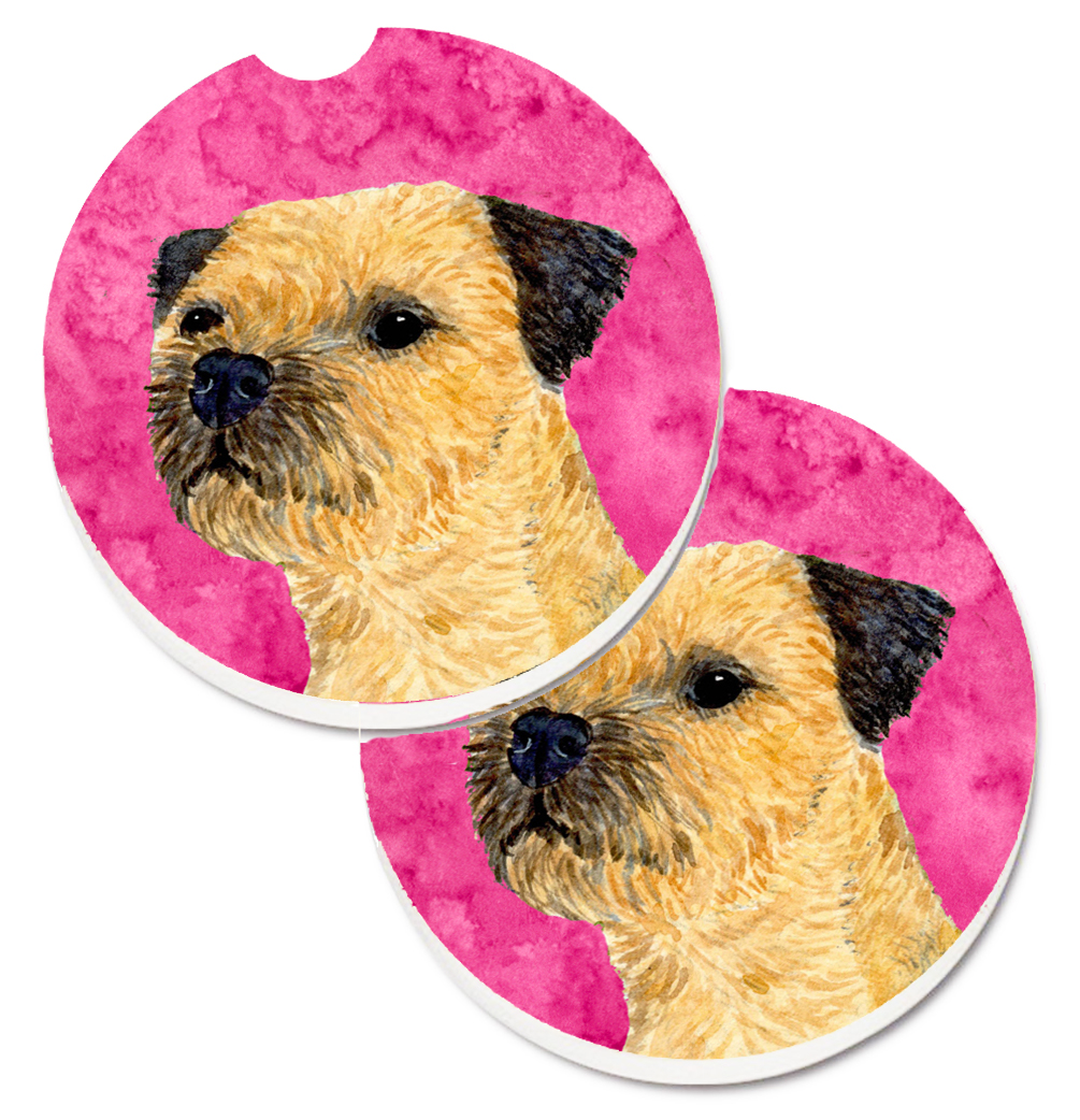 Pink Border Terrier Set of 2 Cup Holder Car Coaster
