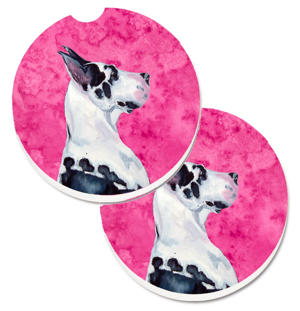 Pink Great Dane Set of 2 Cup Holder Car Coaster