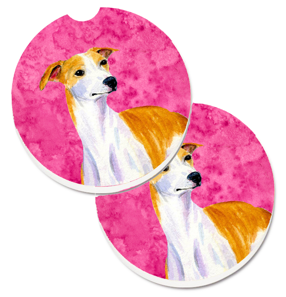 Pink Whippet Set of 2 Cup Holder Car Coaster