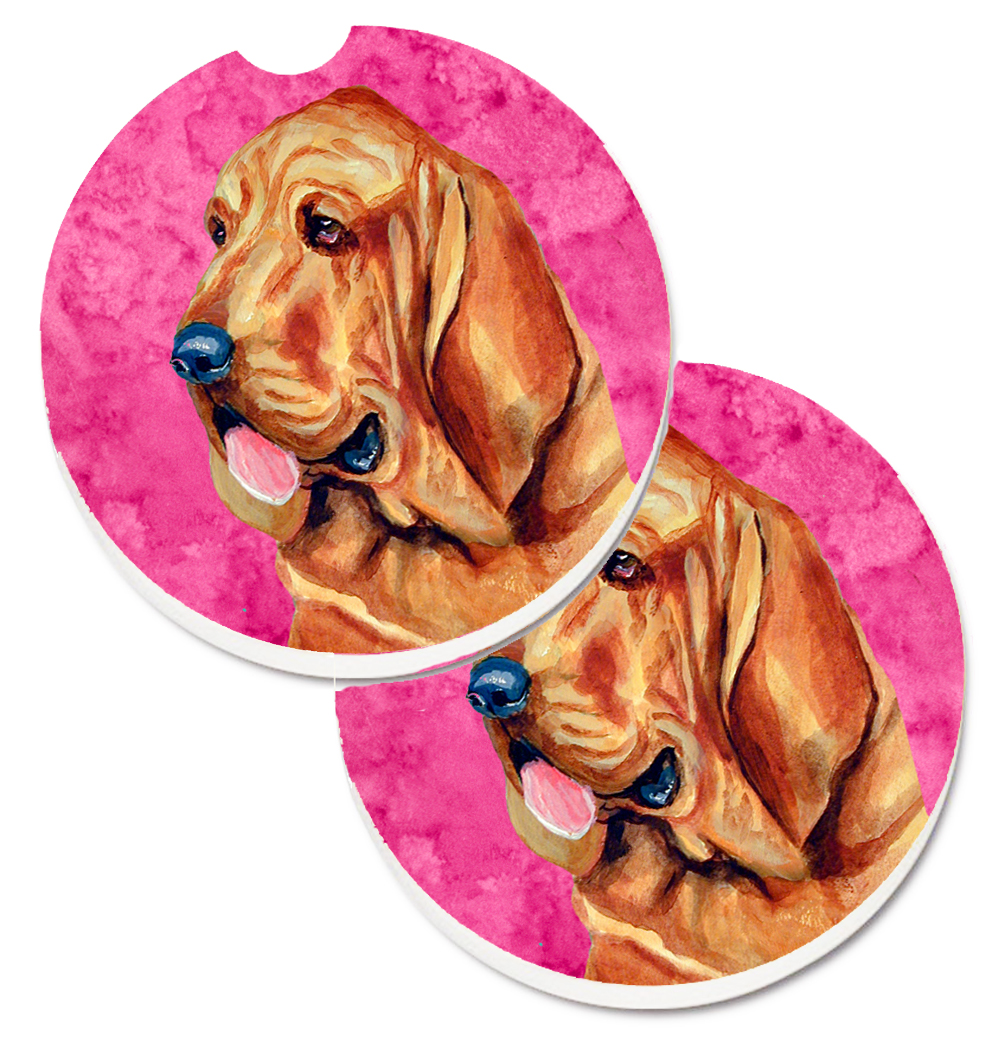 LH9376PKCARC Pink Bloodhound Set of 2 Cup Holder Car Coaster