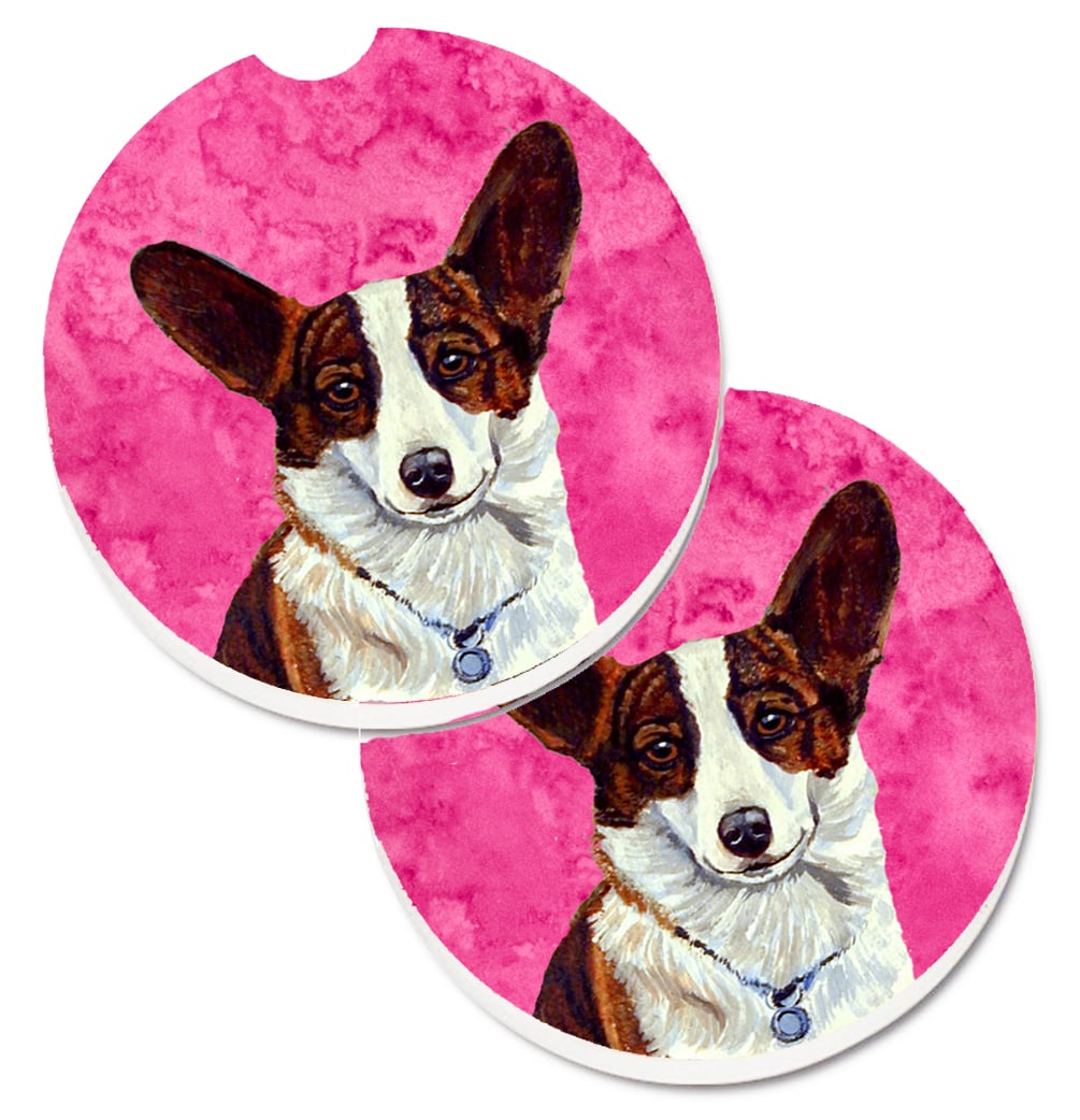 LH9378PKCARC Pink Corgi Set of 2 Cup Holder Car Coaster