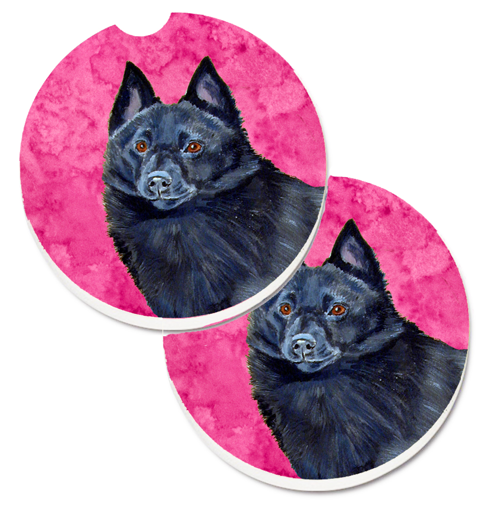 Pink Schipperke Set of 2 Cup Holder Car Coaster